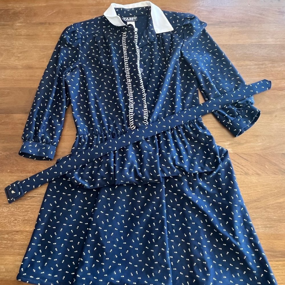 Tabby of California | Vintage Career Dress Blue Women’s Size 6 with Rose Pattern